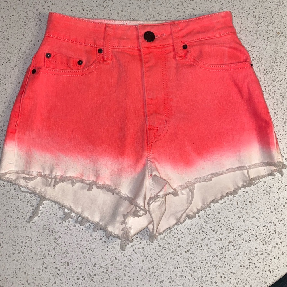 BDG Ombré Hot Pink and White Tie Dye Denim Shorts High Waisted